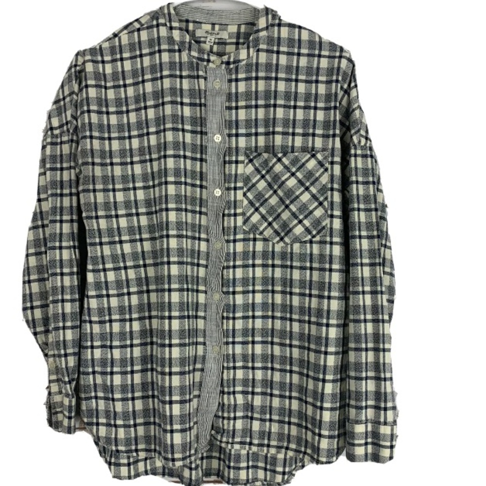 Madewell Medium Plaid Top Button Front blue white - Picture 1 of 7